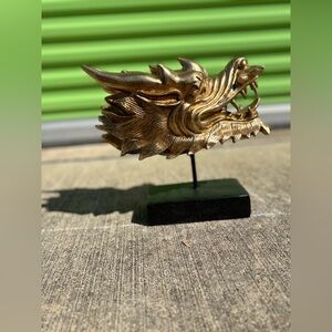 Gold Dragon Head Sculpture